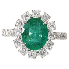 Natural 5 Carat Emerald Diamond Halo Ring 18k White Gold