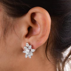 Natural 5 Carat SI/H Marquise Oval Diamond Cluster Earrings 14 Karat White Gold