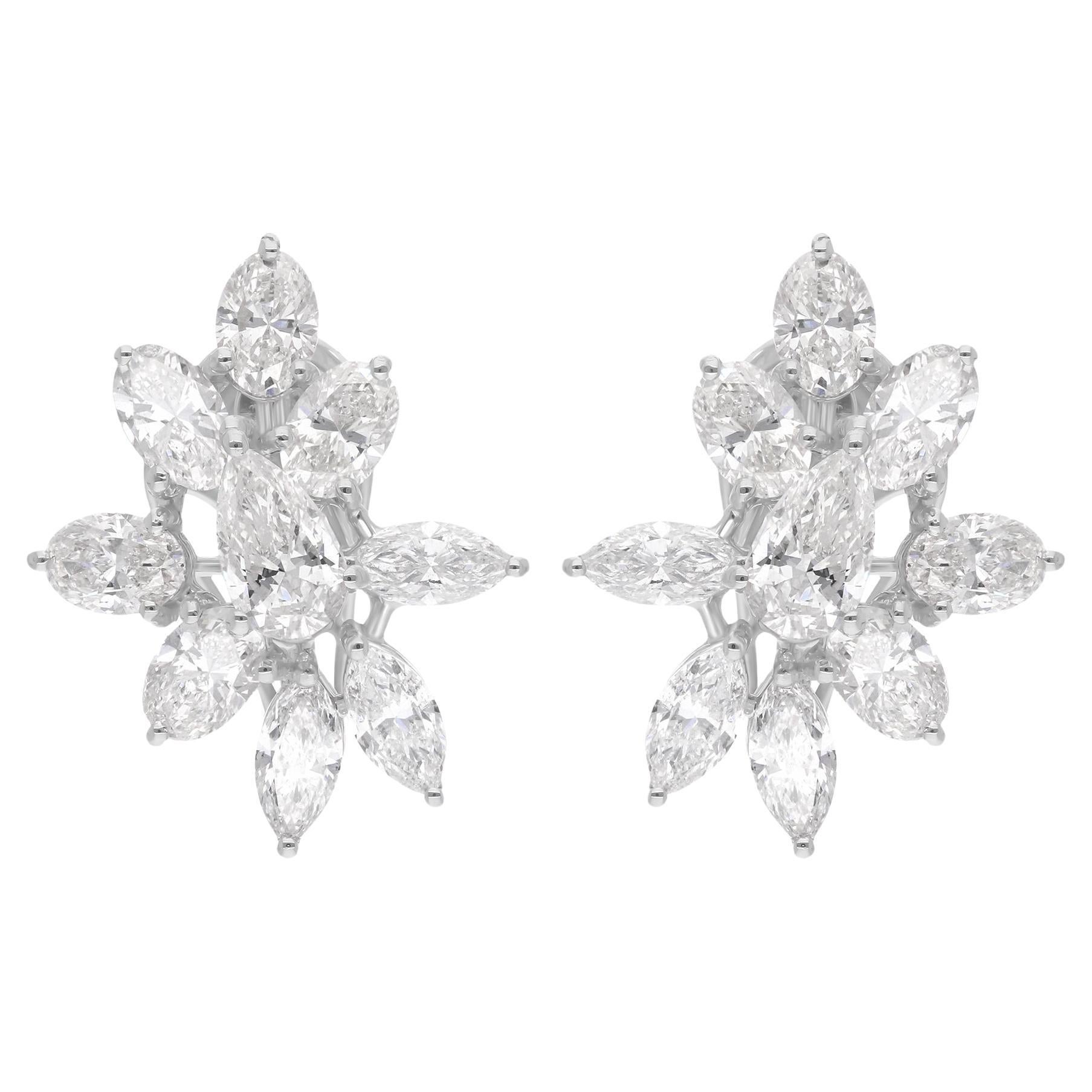 Clous d'oreilles en or blanc 14 carats avec diamants ovales marquises naturels de 5 carats