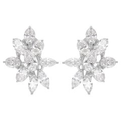 Natural 5 Carat Marquise Oval Diamond Stud Earrings 14 Karat White Gold Jewelry