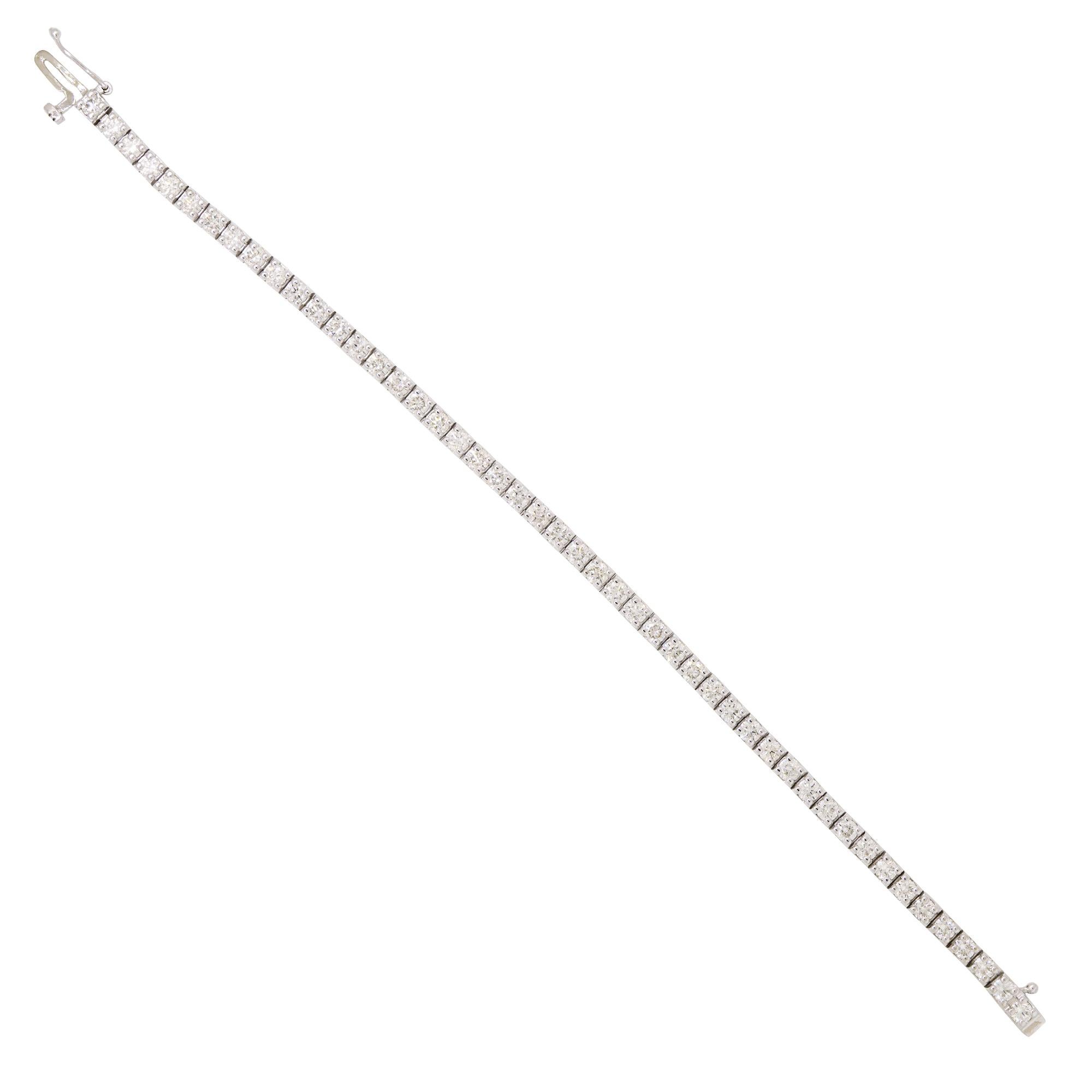 Moderne Nature 5 Carat Round Brilliant Cut Diamond 14-Karat Tennis Bracelet En Stock en vente