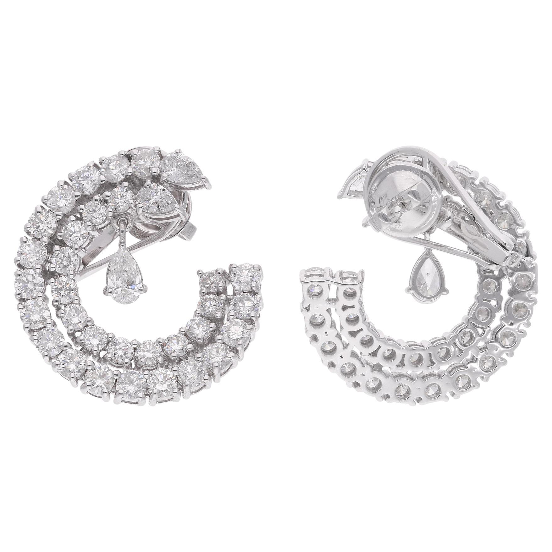 Natural 5 Carat SI Clarity HI Color Pear Round Diamond Earrings 18k White Gold