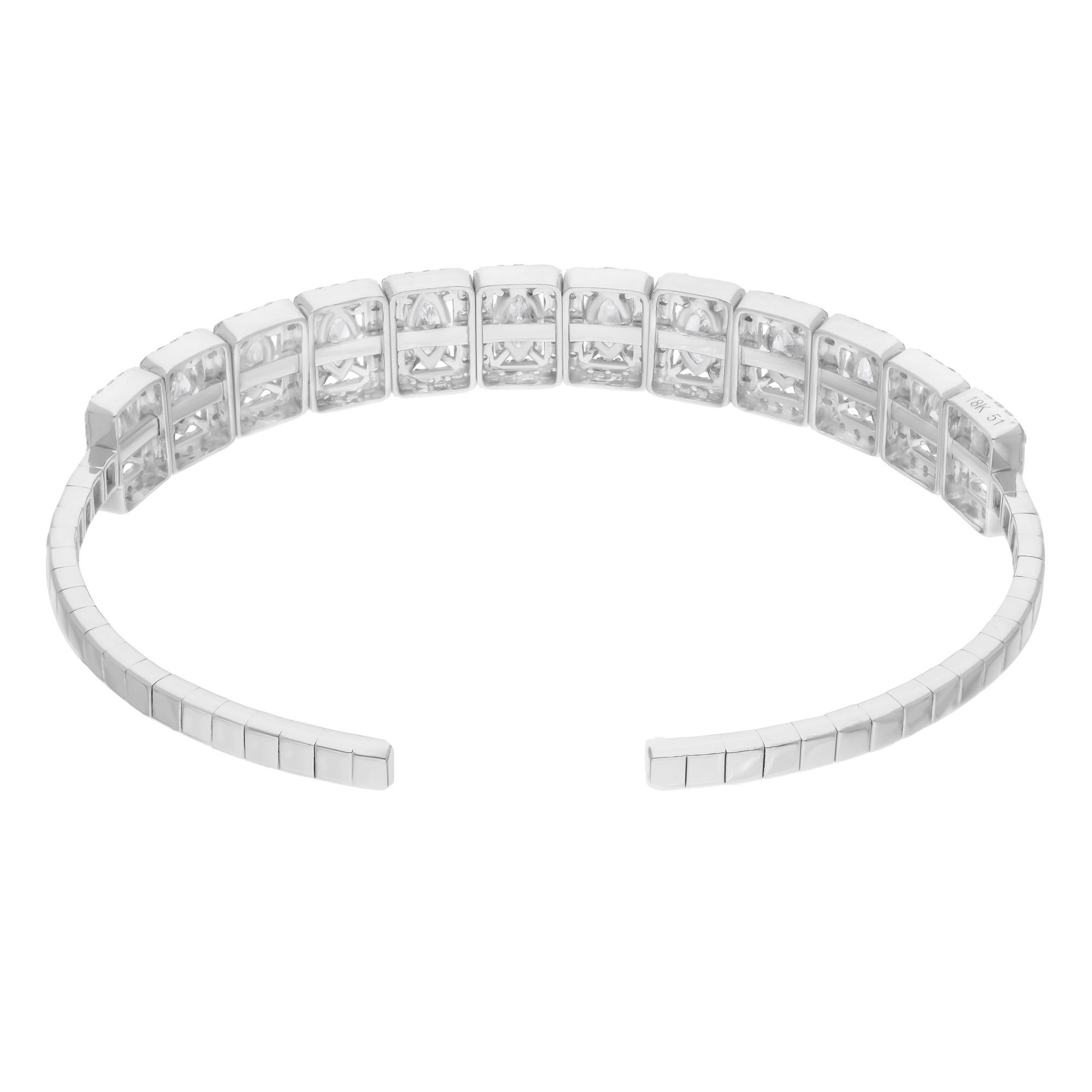 Marquise Cut Natural 5 Carat SI/H Marquise Diamond 18 Karat White Gold Cuff Bangle Bracelet For Sale