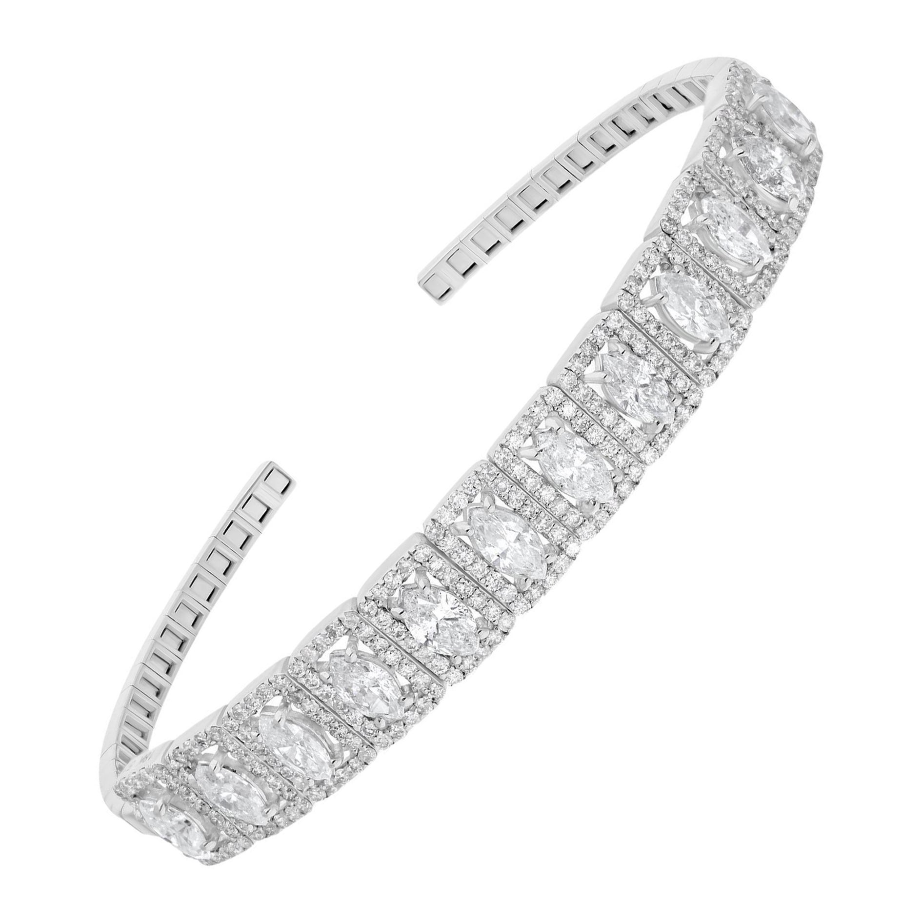 Natural 5 Carat SI/H Marquise Diamond 18 Karat White Gold Cuff Bangle Bracelet