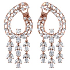 Pendientes de araña de diamantes redondos marquesa SI/H naturales de 5 quilates y oro rosa de 14k