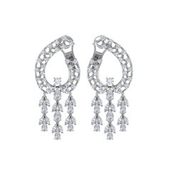 Natural 5 Carat SI/H Marquise Round Diamond Chandelier Earrings 14k White Gold