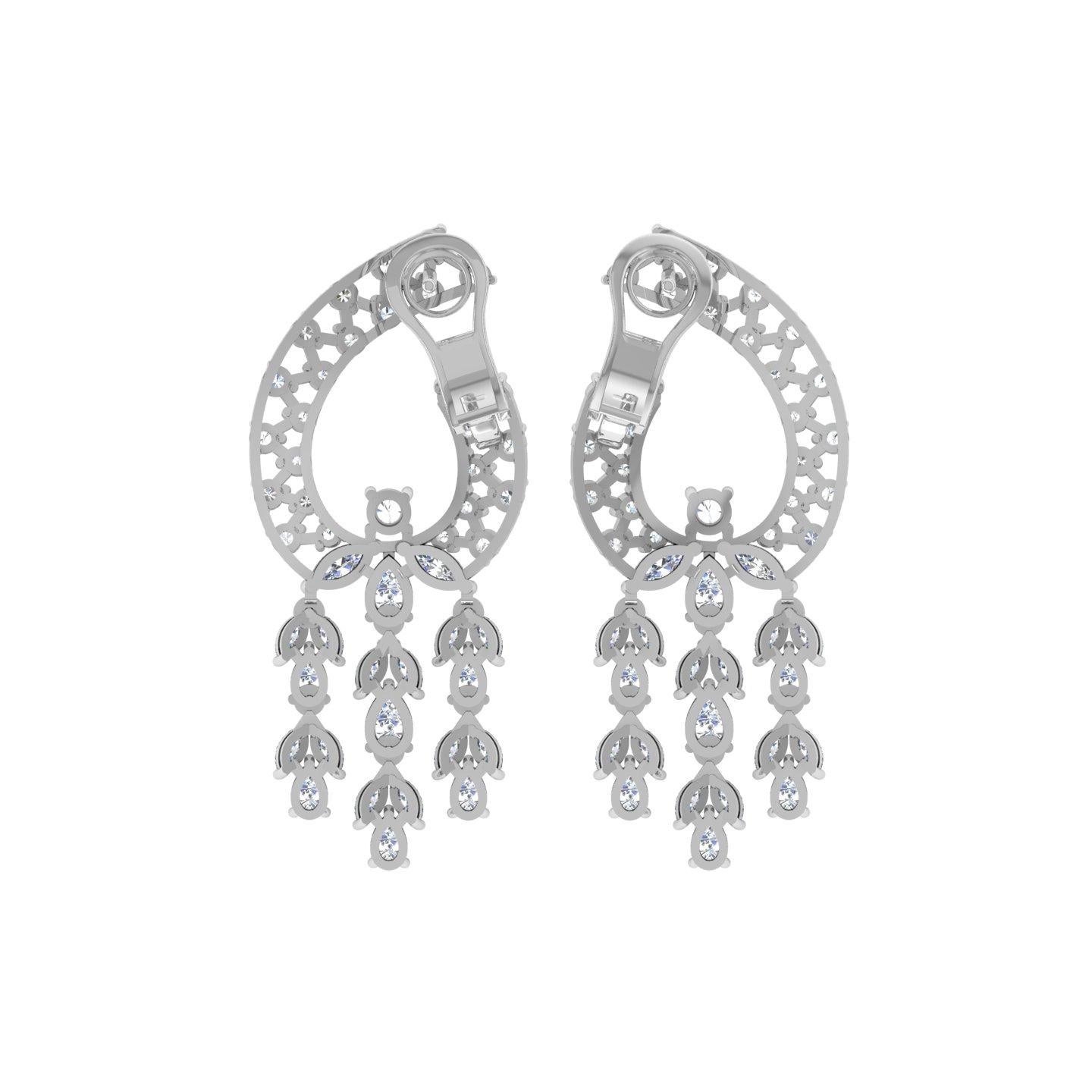 Moderne Boucles d'oreilles chandelier en or blanc 14 carats avec diamants ronds marquises de 5 carats SI/H en vente