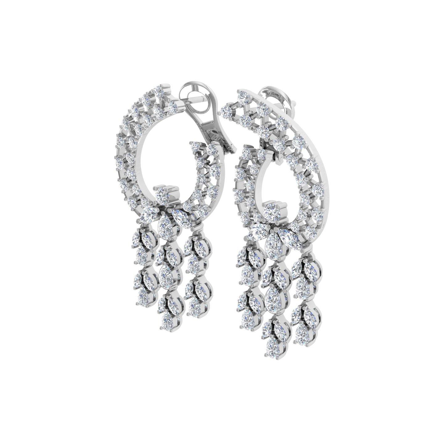 Taille Marquise Boucles d'oreilles chandelier en or blanc 14 carats avec diamants ronds marquises de 5 carats SI/H en vente