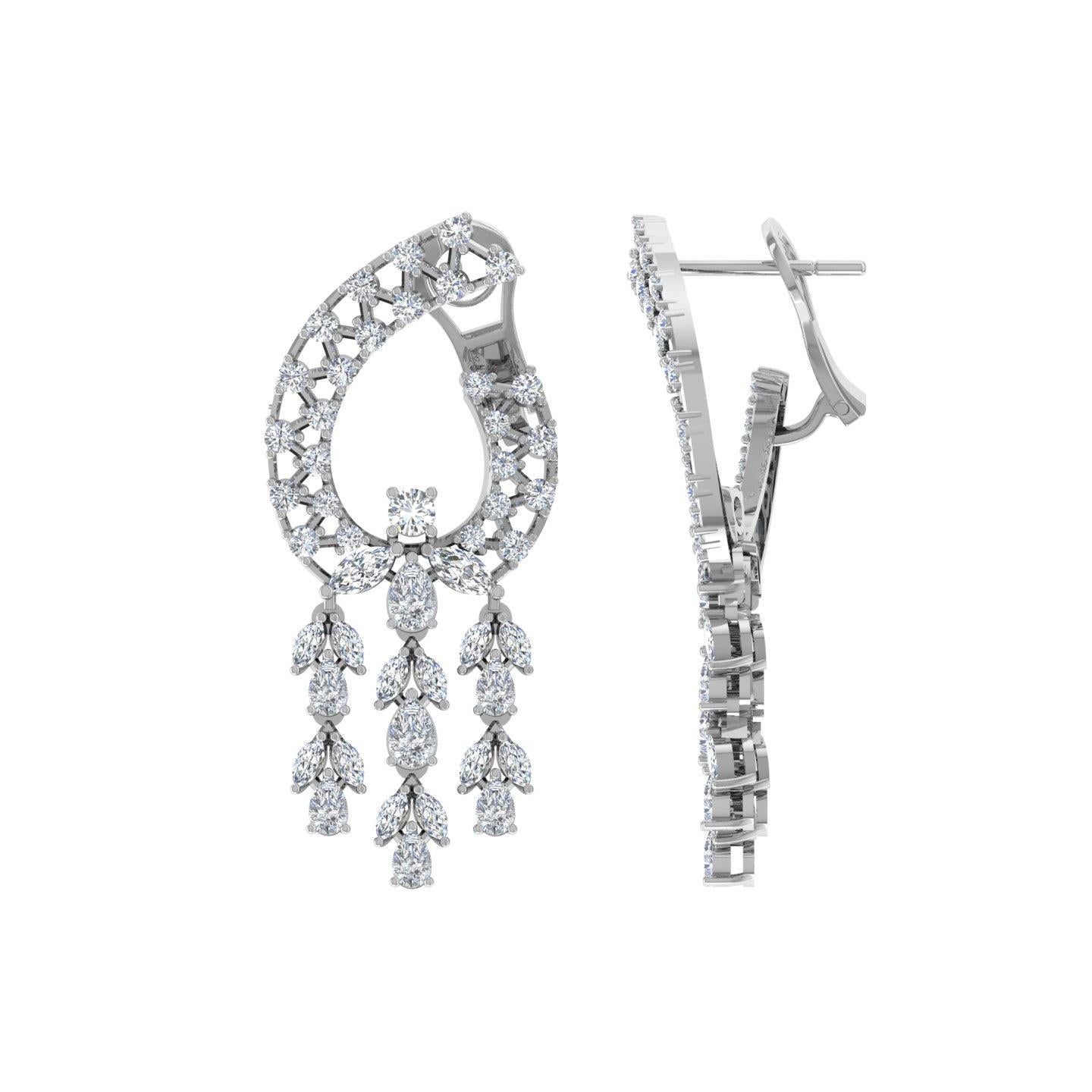 Boucles d'oreilles chandelier en or blanc 14 carats avec diamants ronds marquises de 5 carats SI/H Neuf - En vente à Diera, Dubai