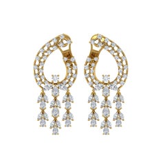 Natural 5 Carat SI/H Marquise Round Diamond Chandelier Earrings 14k Yellow Gold
