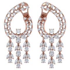 Natural 5 Carat SI/H Marquise Round Diamond Chandelier Earrings 18k Rose Gold