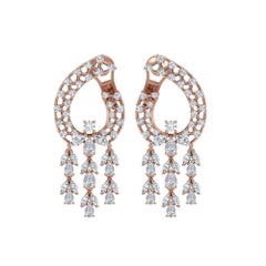 Boucles d
oreilles chandelier en or rose 18 carats avec diamants ronds marquises de 5 carats SI/H