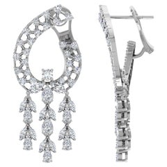 Boucles d
oreilles chandelier en or blanc 18 carats avec diamants ronds marquises de 5 carats SI/H