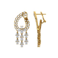 Natural 5 Carat SI/H Marquise Round Diamond Chandelier Earrings 18k Yellow Gold