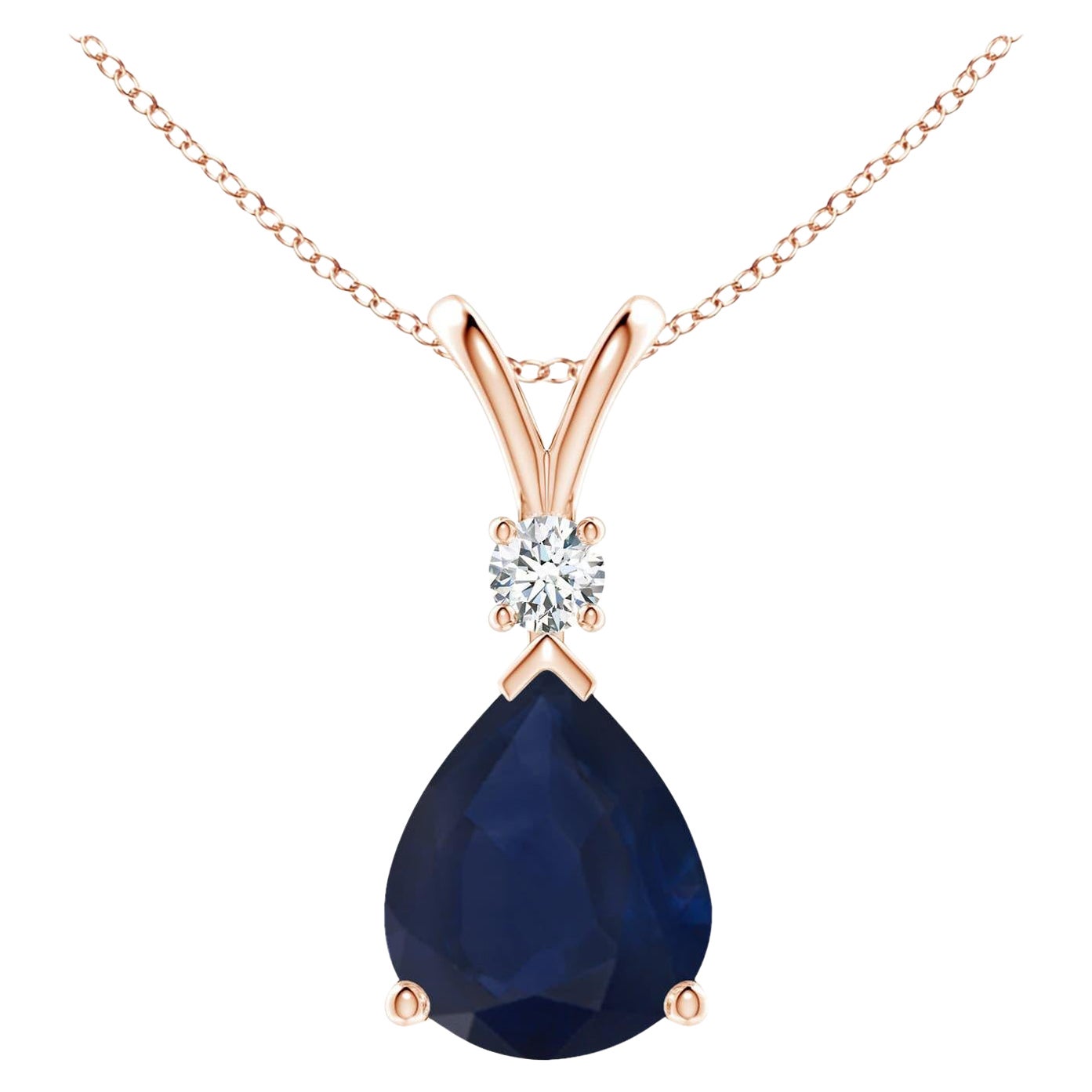 Tropfenanhänger aus 14 Karat Roségold mit natürlichem 5 Karat blauem Saphir und Diamant