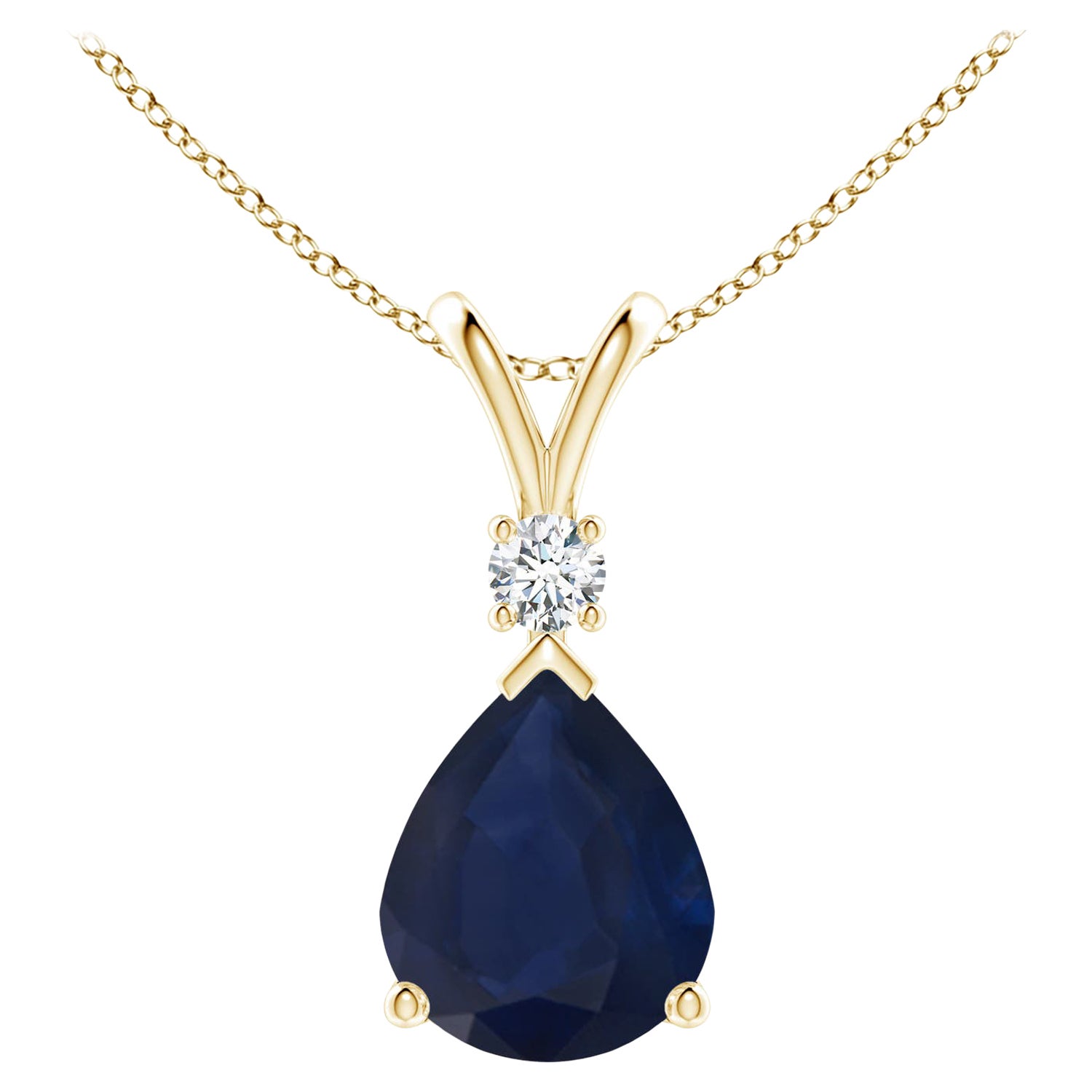 Pendente a goccia con zaffiro blu da 5 carati Nature e diamante in oro giallo 18 carati