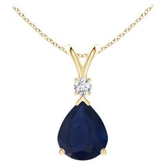 Natural 5 ct Blue Sapphire Teardrop Pendant with Diamond in 18K Yellow Gold
