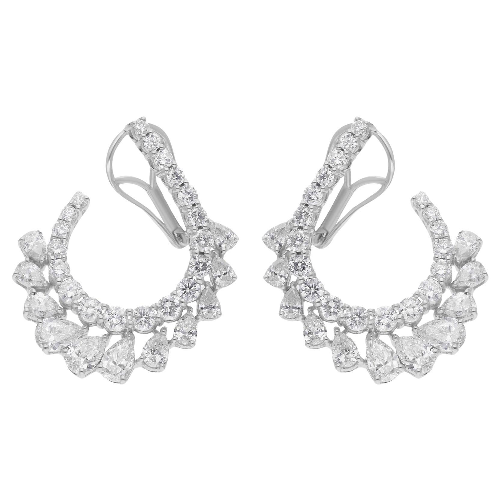 Nature 5 Ct. Orecchini a pera con diamante rotondo in oro bianco 14 carati Gioielli fatti a mano