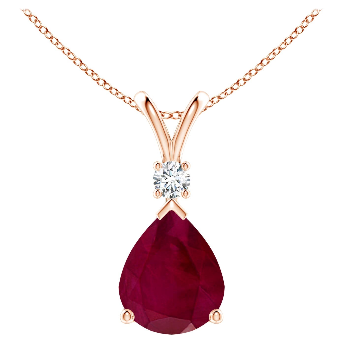 Natural 5 ct Ruby Teardrop Pendant with Diamond in 14K Rose Gold