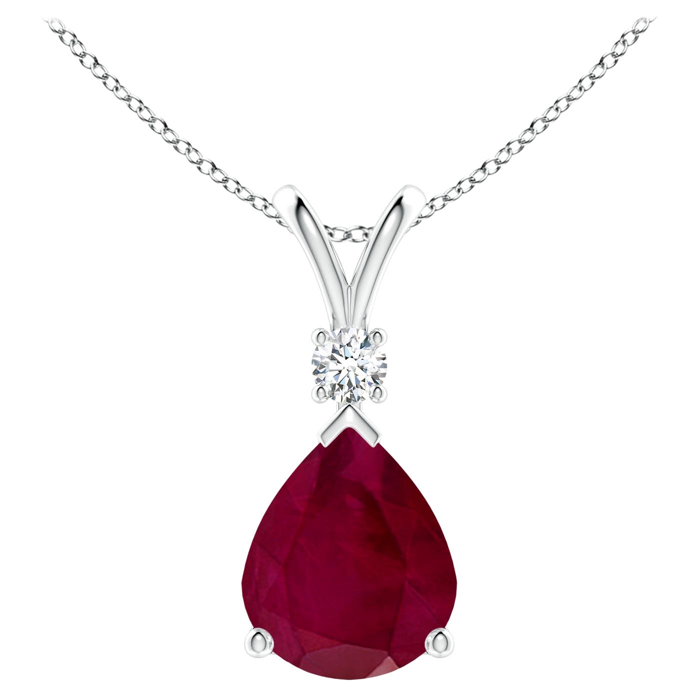 Natural 5 ct Ruby Teardrop Pendant with Diamond in 14K White Gold