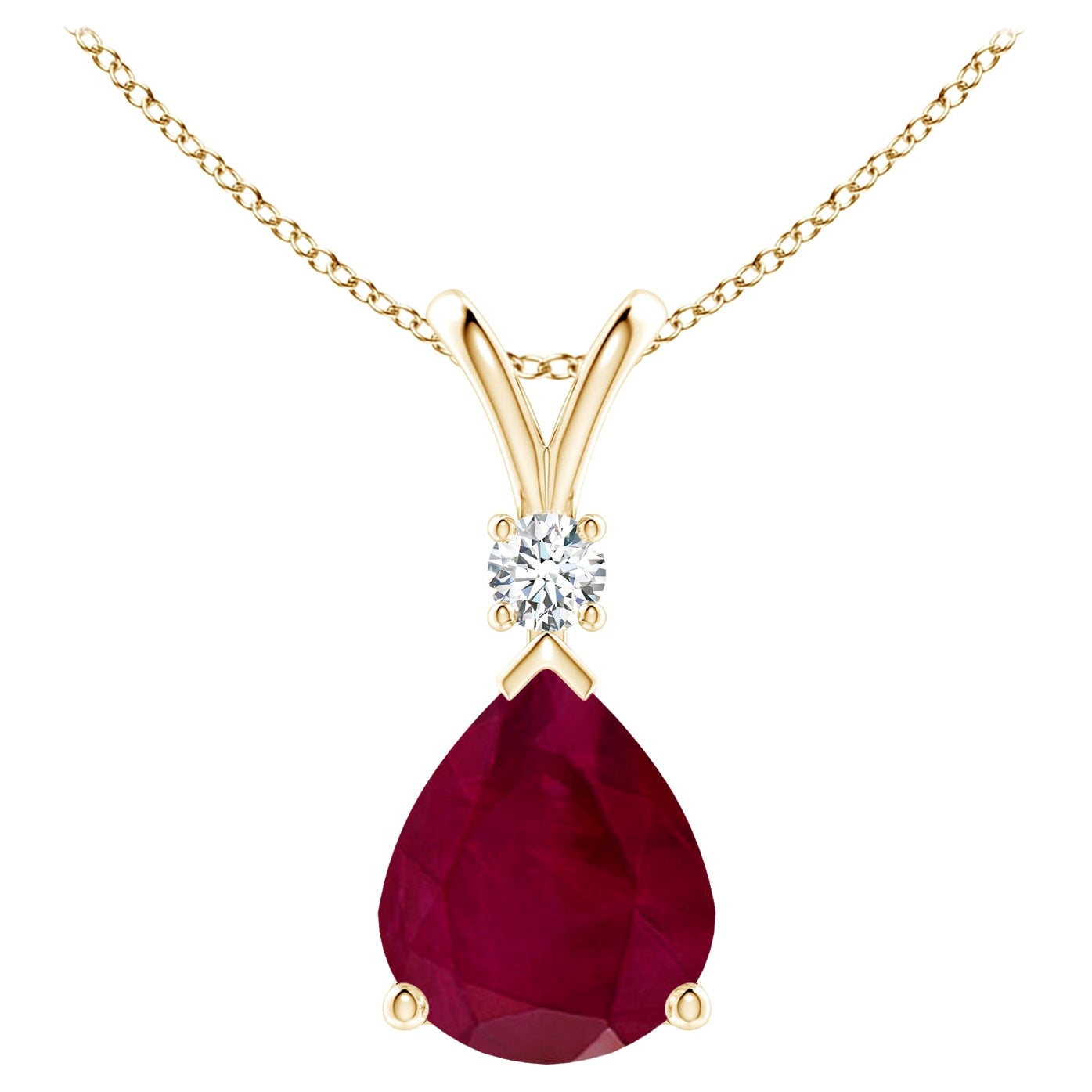 Natürlicher 5 Karat Rubin-Tropfen-Anhänger mit Diamant in 14 Karat Gelbgold