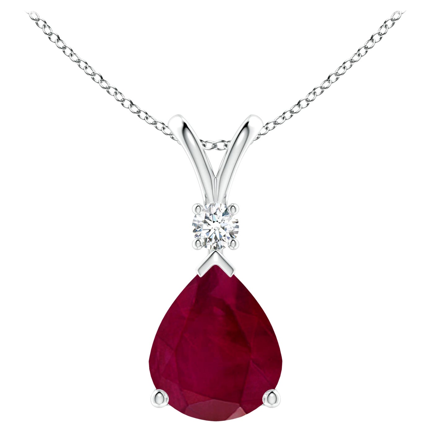 Natural 5 ct Ruby Teardrop Pendant with Diamond in 18K White Gold