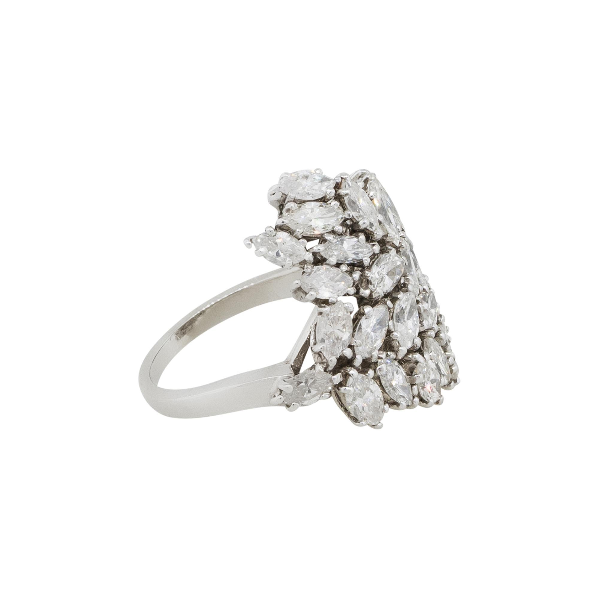 Natural 5.0 Carat Marquise Diamond Cluster Wide Platinum Ring In Stock In Excellent Condition For Sale In Boca Raton, FL