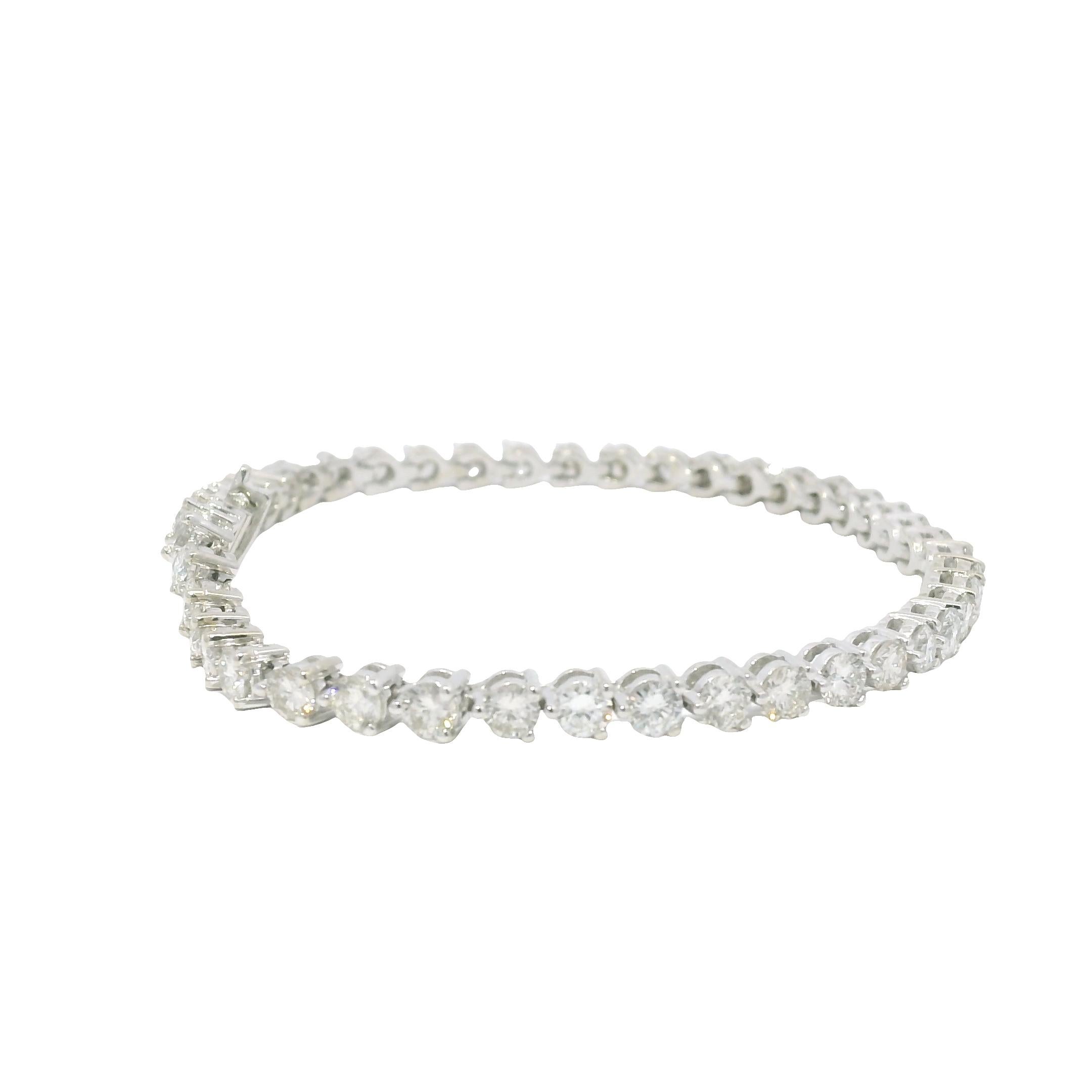 Natürlicher 5,0 Karat runder Brillant Diamant 14-Karat Tennisarmband Vorrätig im Zustand „Hervorragend“ im Angebot in Boca Raton, FL