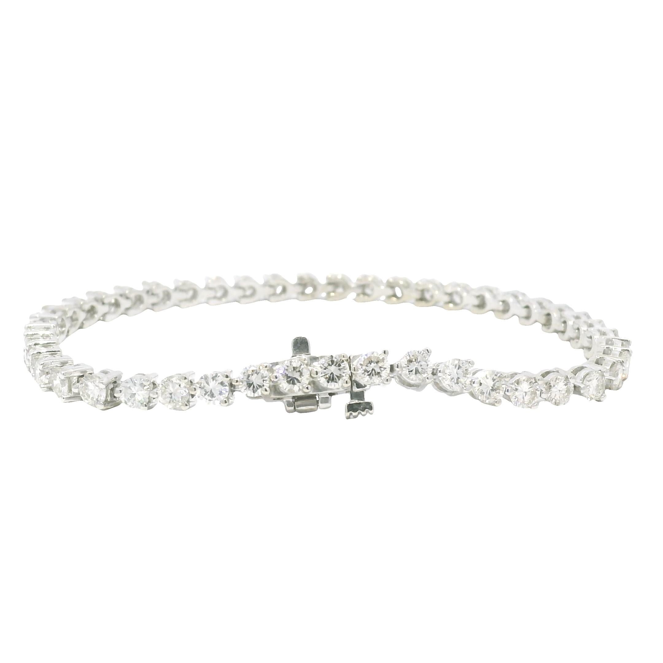 Natürlicher 5,0 Karat runder Brillant Diamant 14-Karat Tennisarmband Vorrätig Damen im Angebot