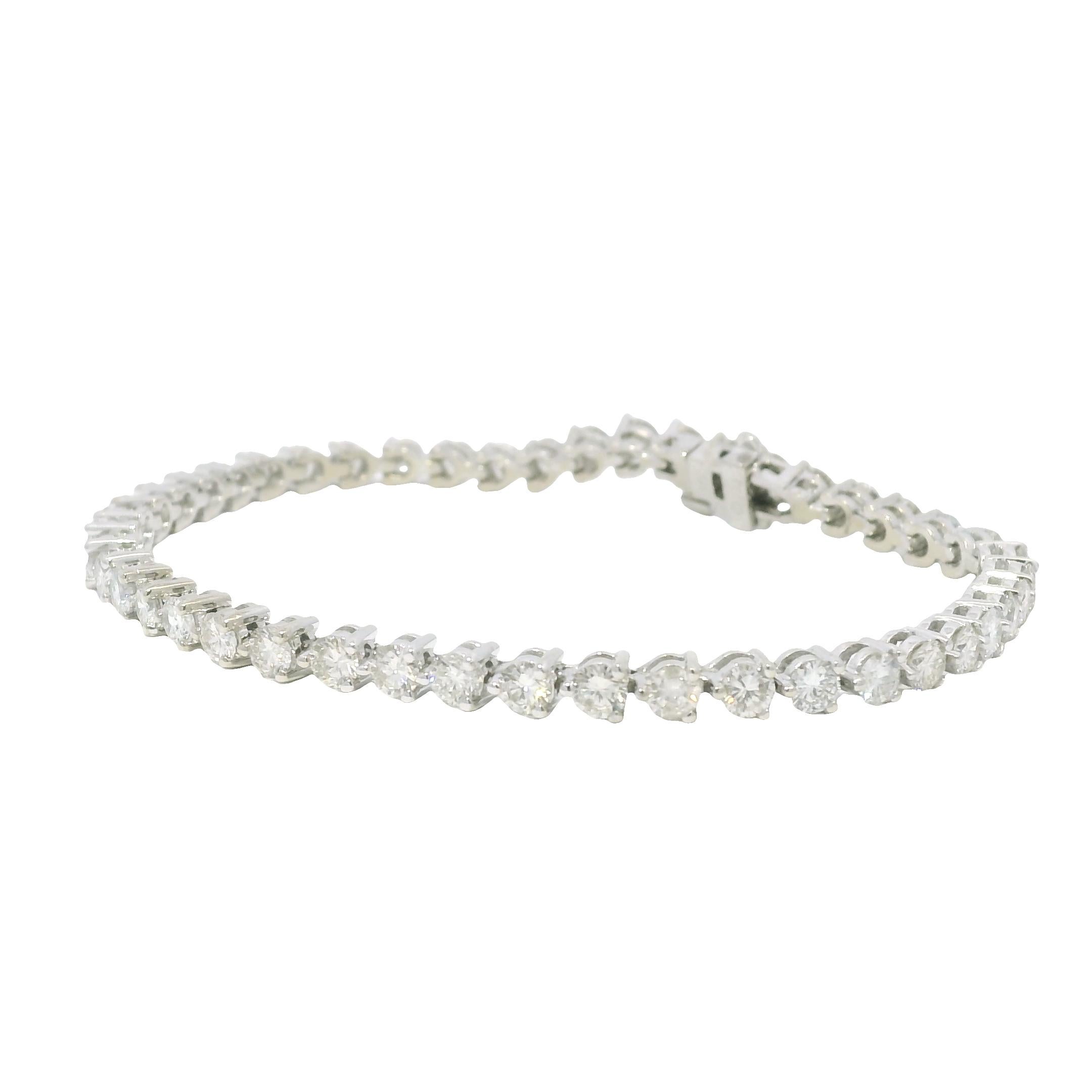 Natürlicher 5,0 Karat runder Brillant Diamant 14-Karat Tennisarmband Vorrätig im Angebot 1