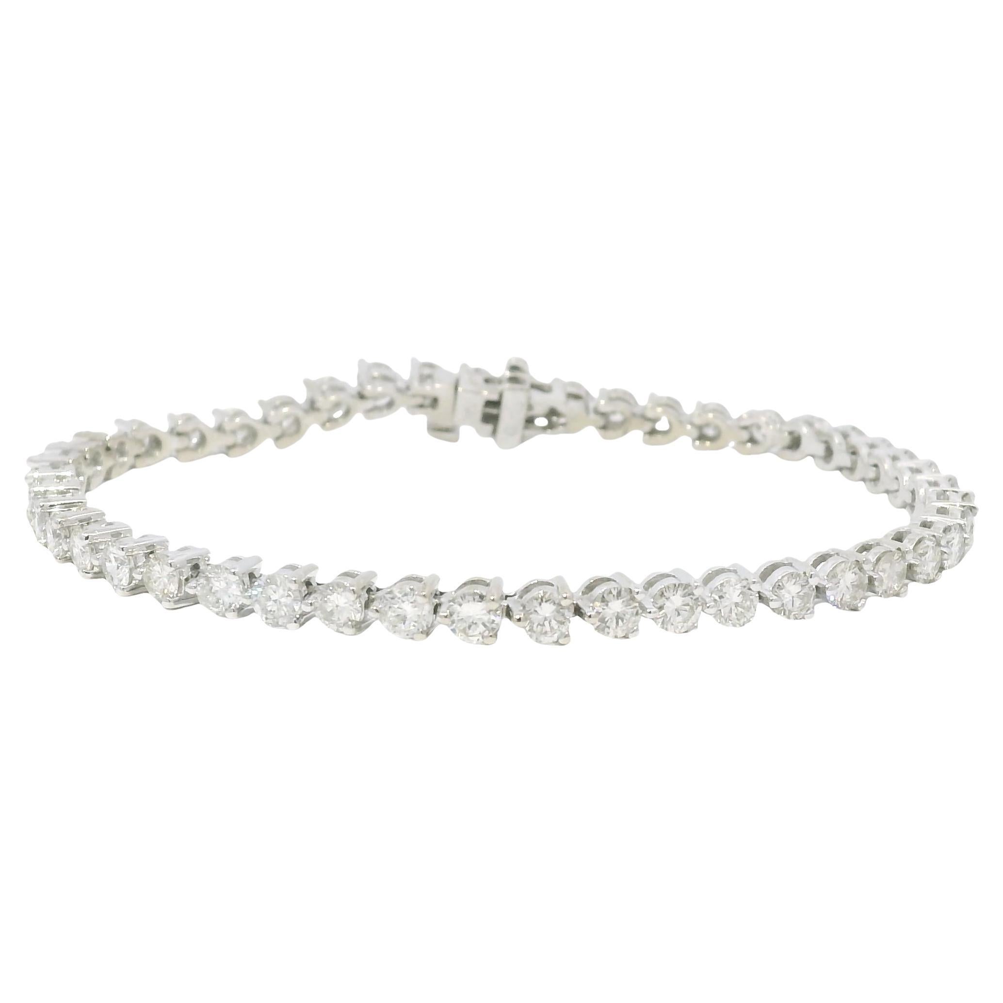 Natural 5.0 Carat Round Brilliant Diamond 14-Karat Tennis Bracelet En Stock