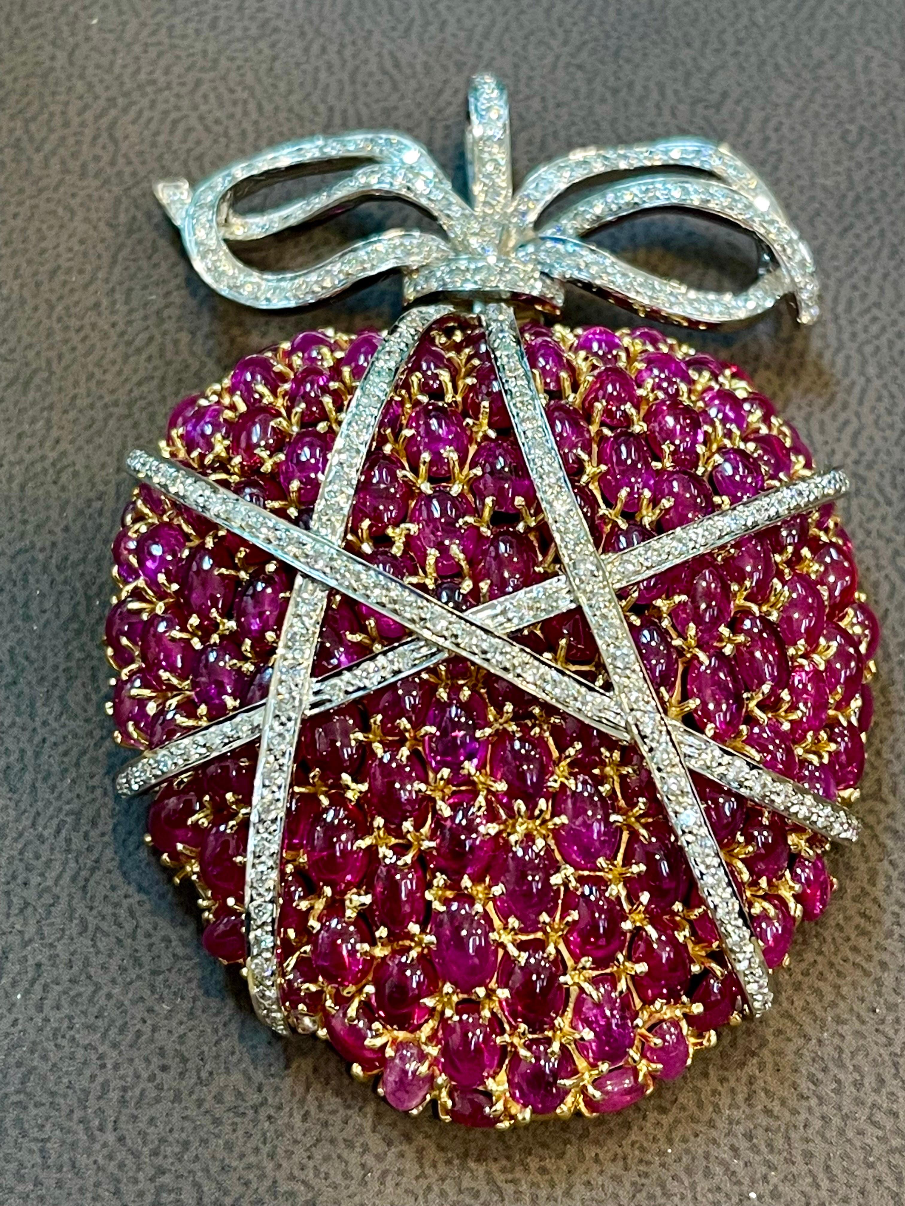 GIA Certified Natural 50 Ct Ceylon NH Ruby & 8 Ct Diamond  Apple 18 K Pin/Brooch For Sale 2