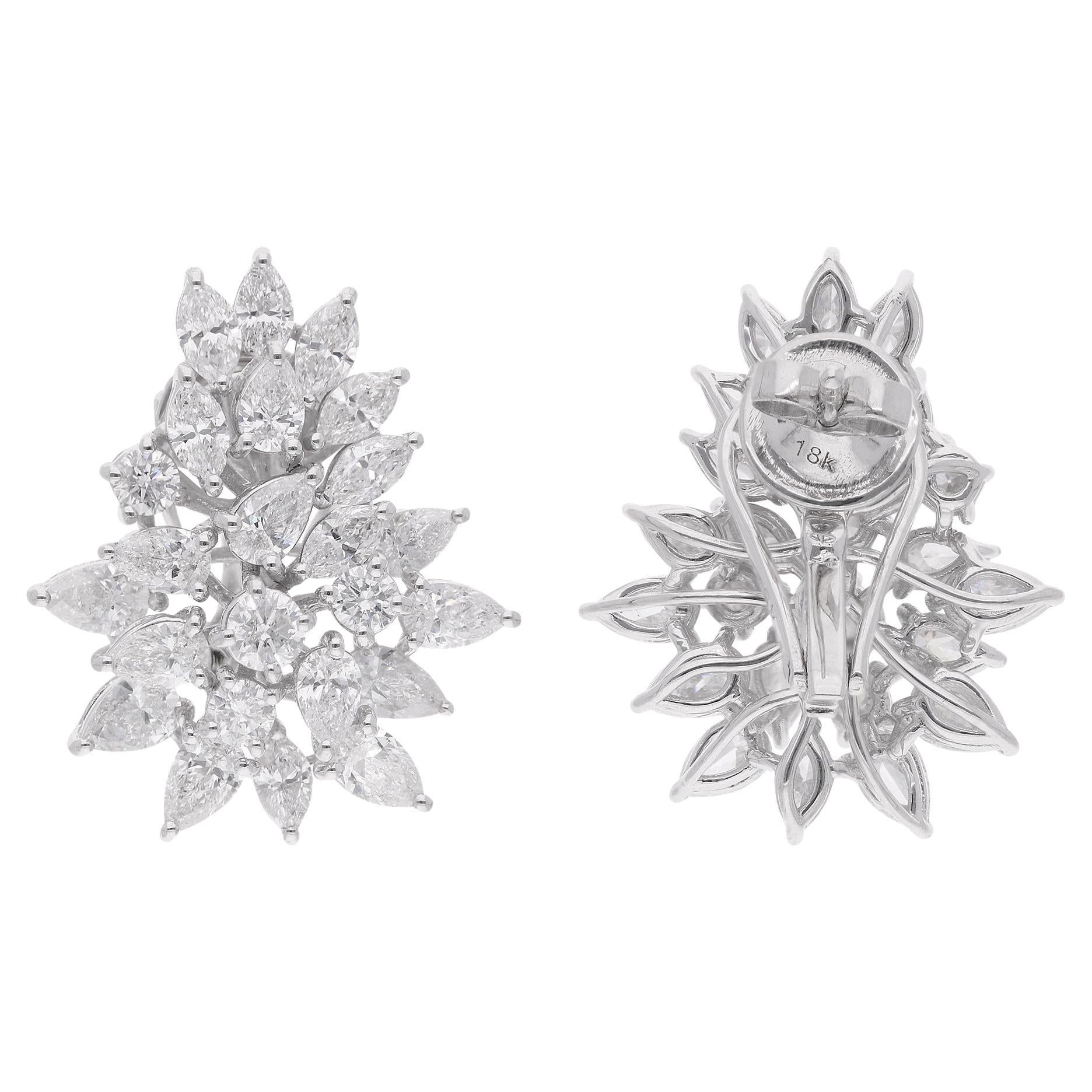 Natural 5.01 Carat Round Marquise Pear Diamond Fine Earrings 18 Karat White Gold For Sale