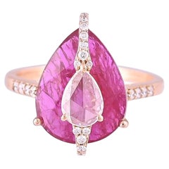 Natural, 5.01 Carats Ruby and Rose Cut Diamonds Cocktail/ Engagement Ring