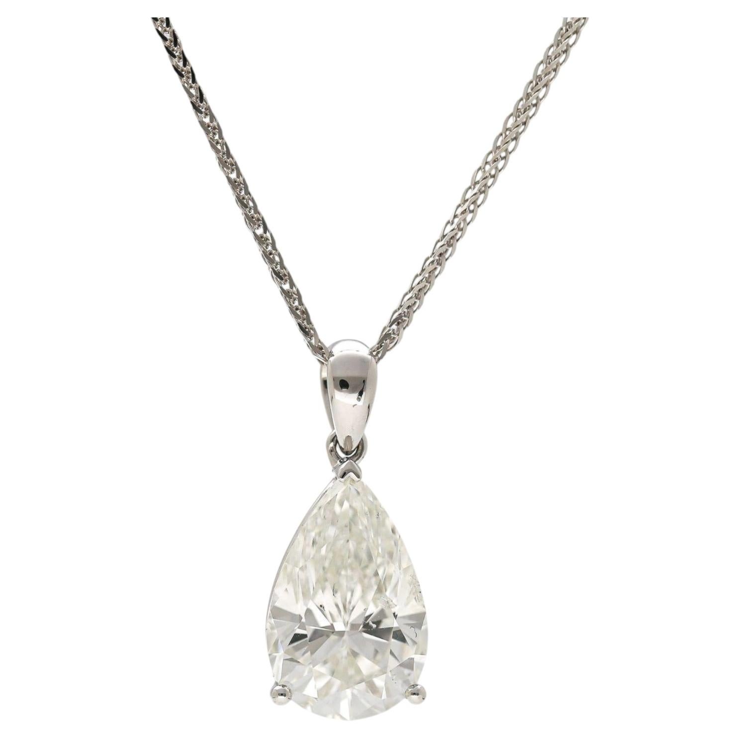 Natural 5.02 Carat Pear Cut Diamond G/SI2 Solitaire Pendant Necklace