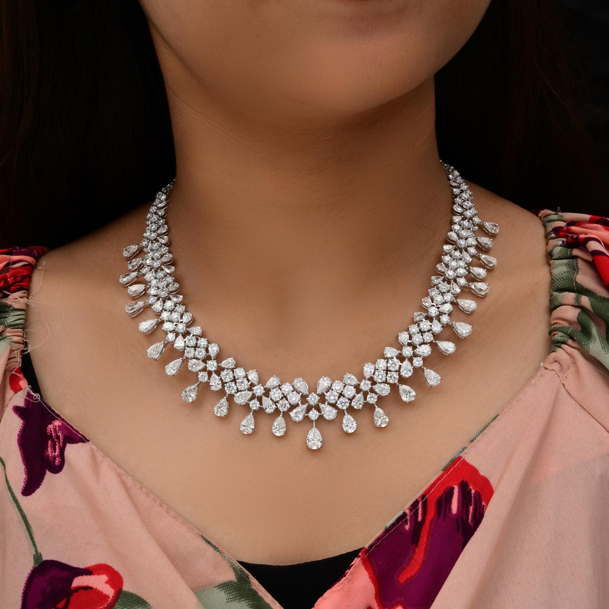 Pear Cut Natural 50.46 Carat SI Clarity HI Color Diamond Necklace 14 Karat White Gold For Sale