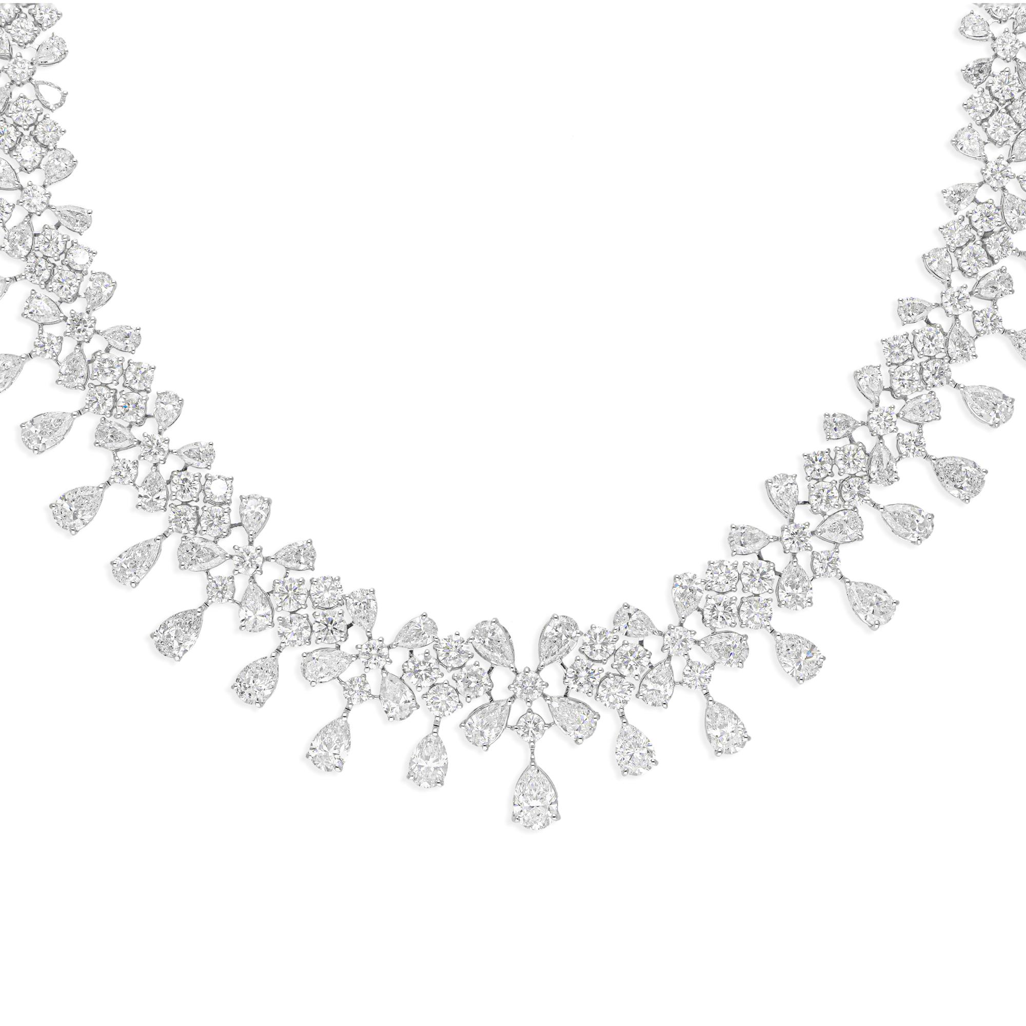 Women's Natural 50.46 Carat SI Clarity HI Color Diamond Necklace 14 Karat White Gold For Sale