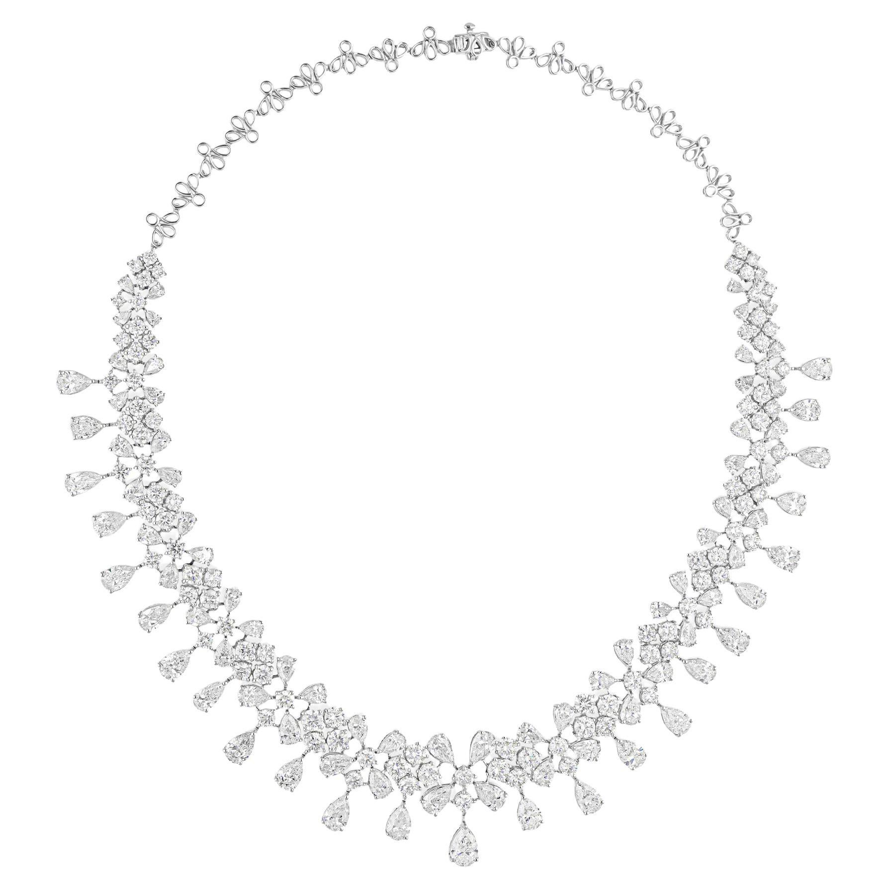 Collar de Diamantes Natural de 50,46 Quilates Claridad SI Color HI Oro Blanco 18 Kilates