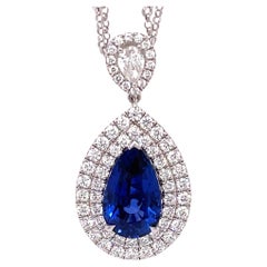 Natural 5.07 Carat Sapphire Pear Shape Double Halo Necklace