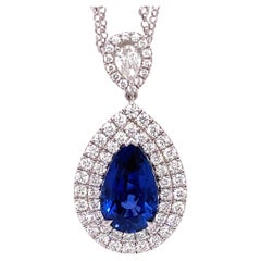 Natural 5.07 Carat Sapphire Pear Shape Double Halo Necklace 