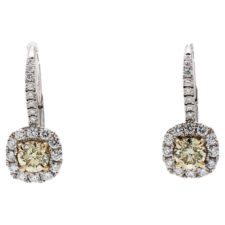 Natural Yellow Rounds and White Diamond 1.63 Carat TW White Gold Drop