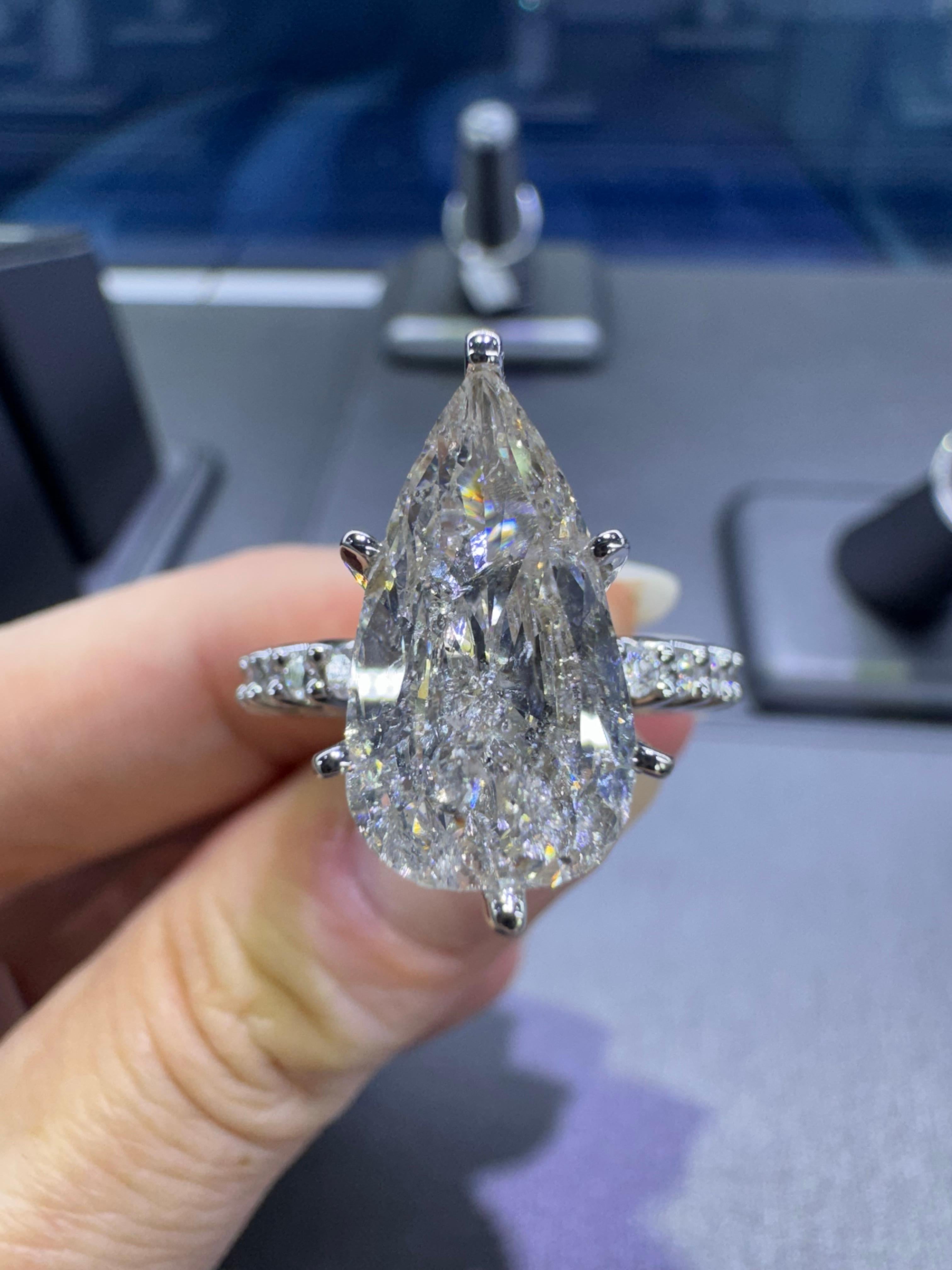 Women's Natural 5.10 Carat Pear Shape Diamond Eternity 14-Karat Engagement Ring In Stock For Sale