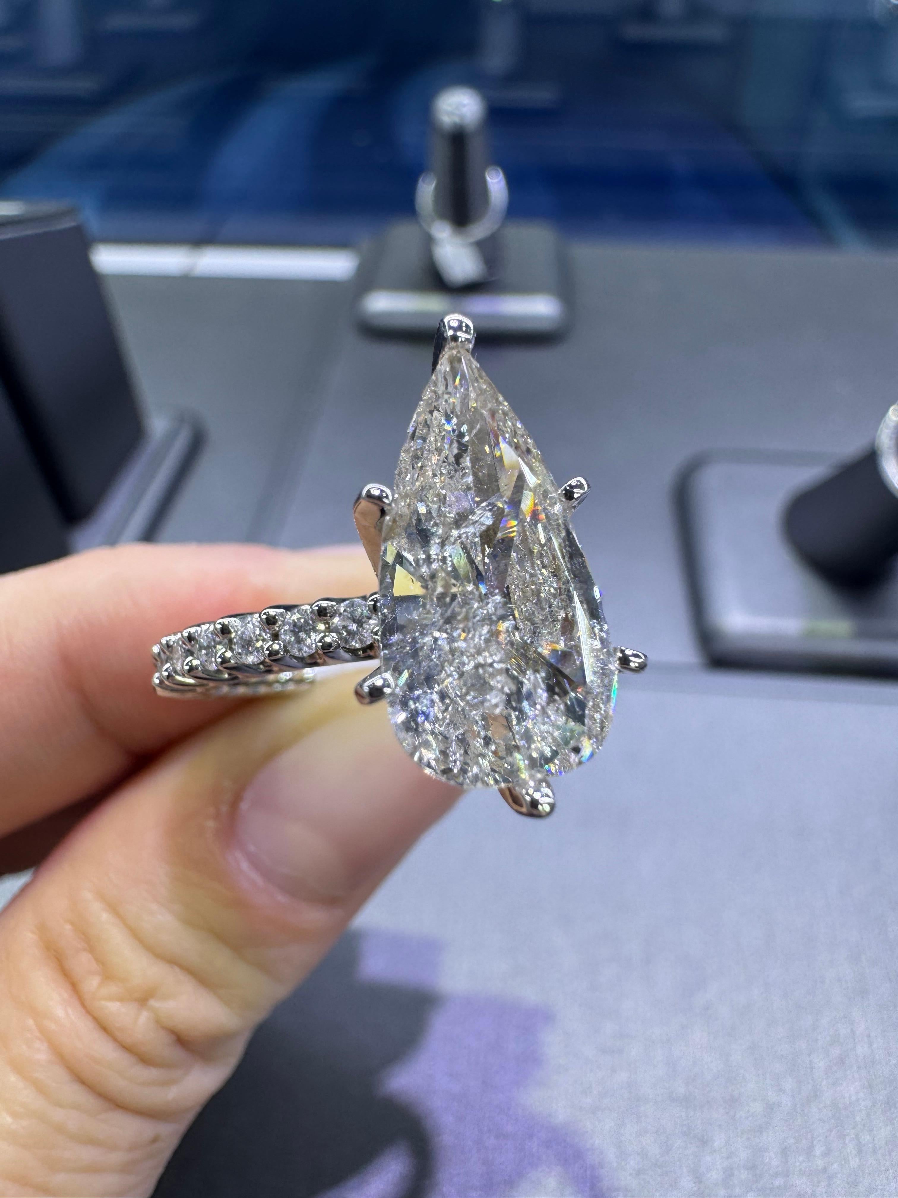Natural 5.10 Carat Pear Shape Diamond Eternity 14-Karat Engagement Ring In Stock For Sale 1