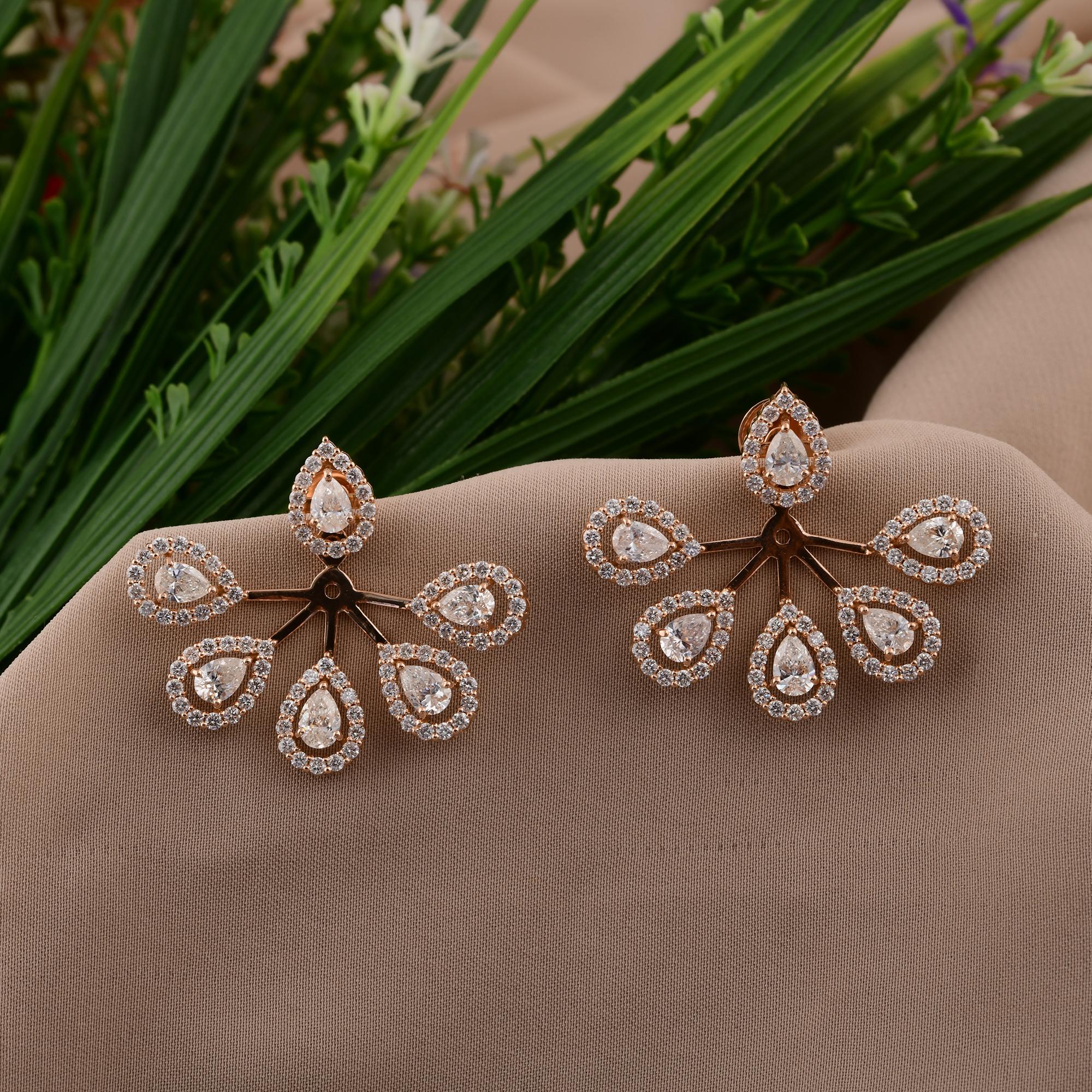 Natürliche 5,10 Karat SI/H Birnenförmige runde Diamant-Ohrringe 14 Karat Roségold Schmuckschmuck (Moderne) im Angebot
