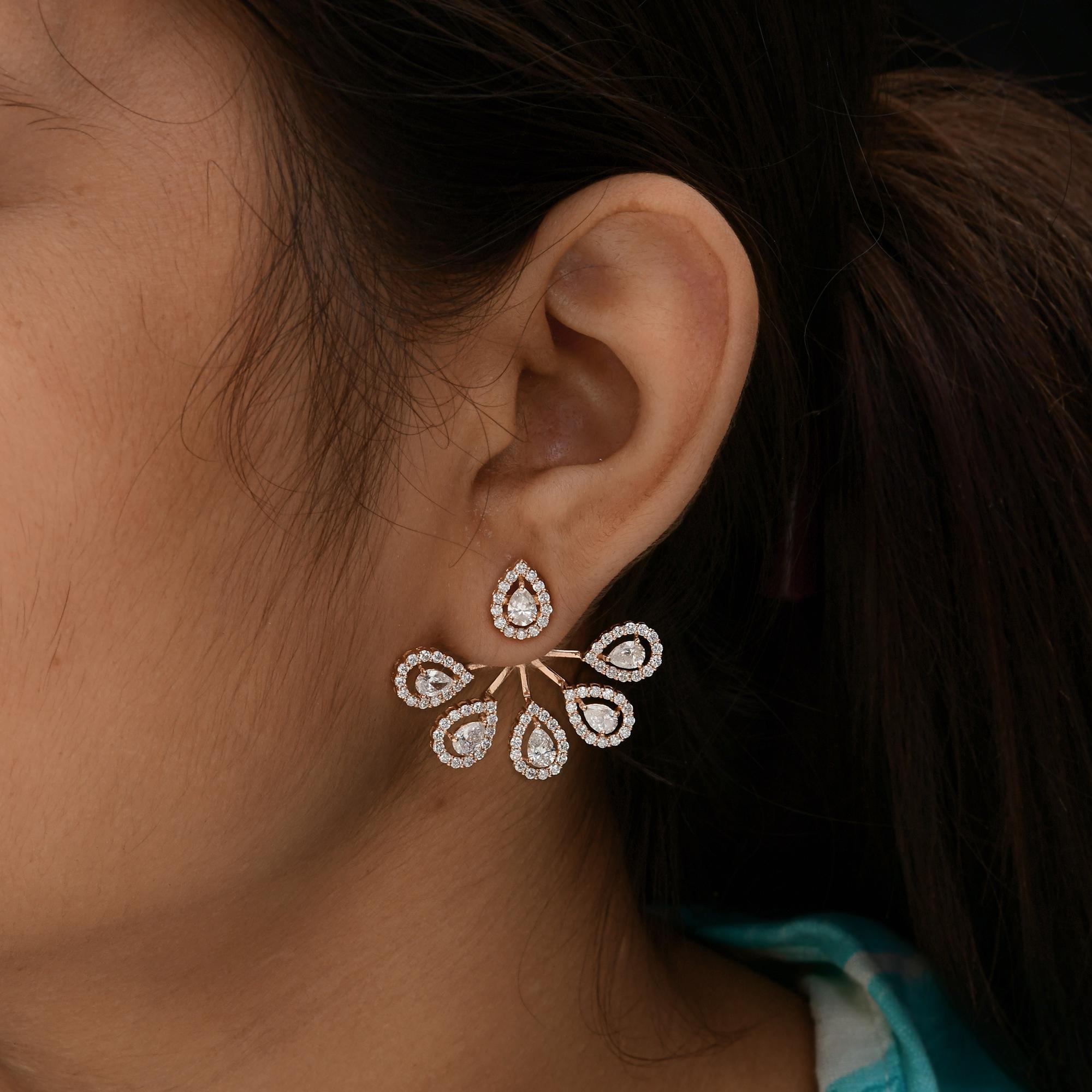 Natürliche 5,10 Karat SI/H Birnenförmige runde Diamant-Ohrringe 14 Karat Roségold Schmuckschmuck (Tropfenschliff) im Angebot