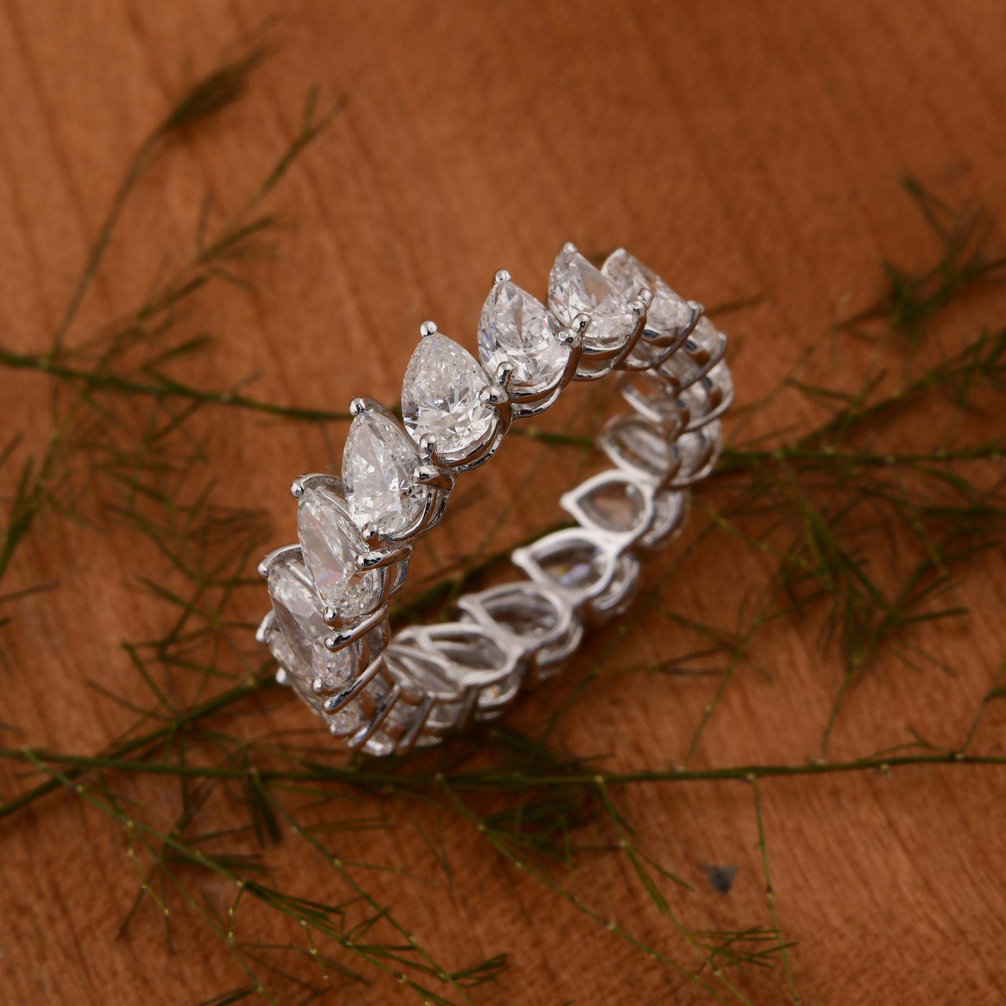 Women's Natural 5.10 Carat SI/H Pear Shape Diamond Band Ring 14 Karat White Gold Jewelry For Sale