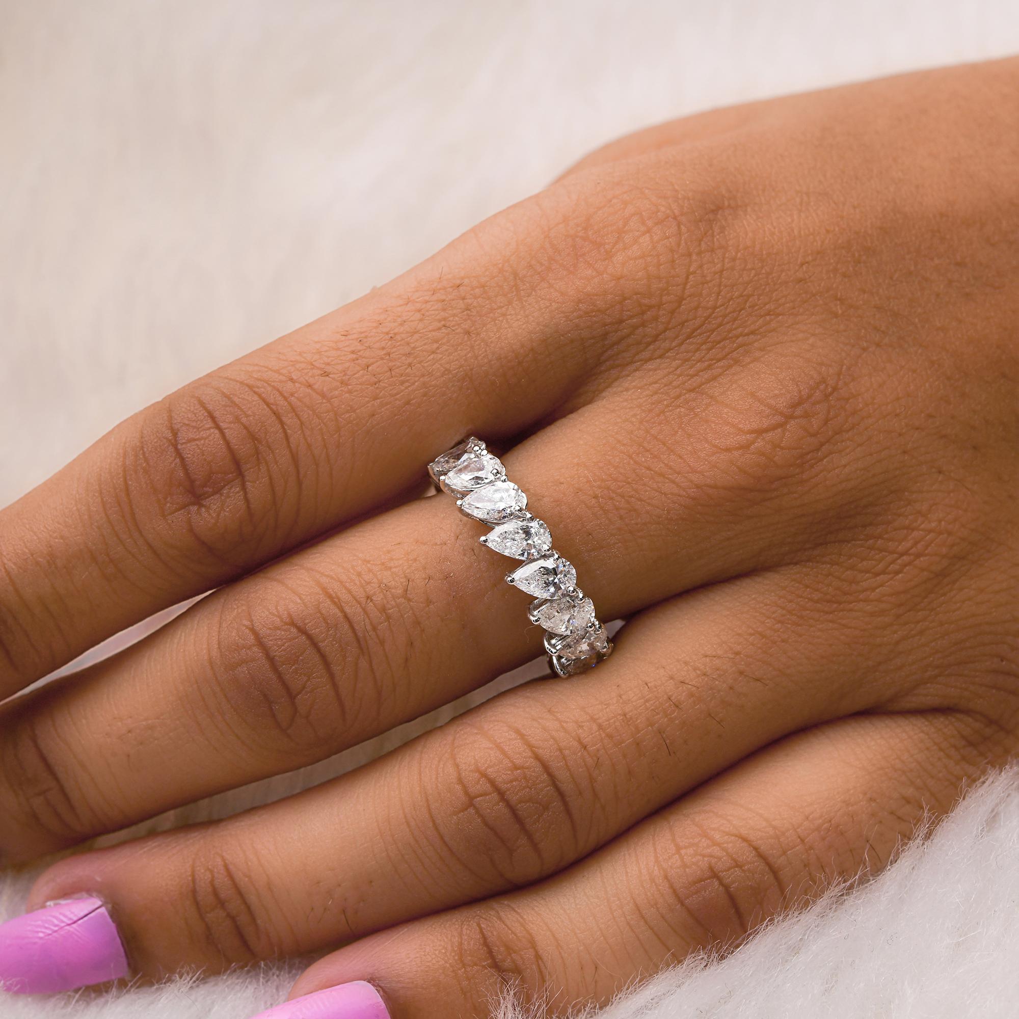 Pear Cut Natural 5.10 Carat SI/H Pear Shape Diamond Band Ring 18 Karat White Gold Jewelry For Sale