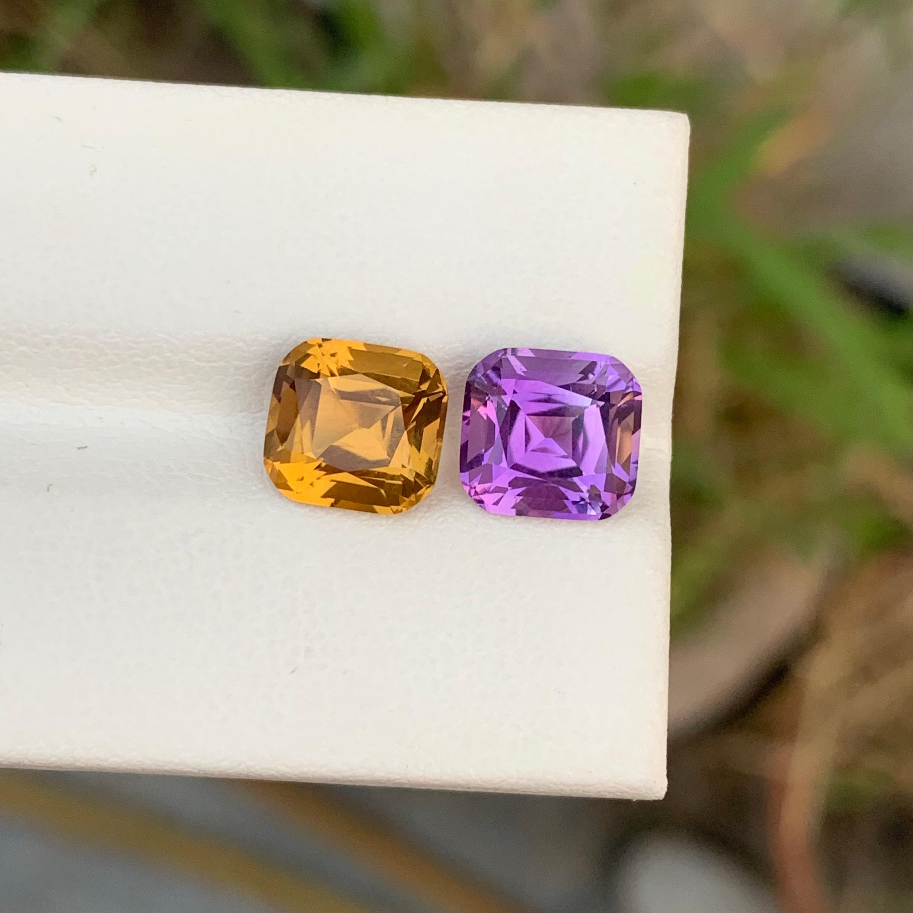 Natürliche 5,10 Karat umgekehrte Paare Loser Amethyst Citrin (Kissenschliff) im Angebot