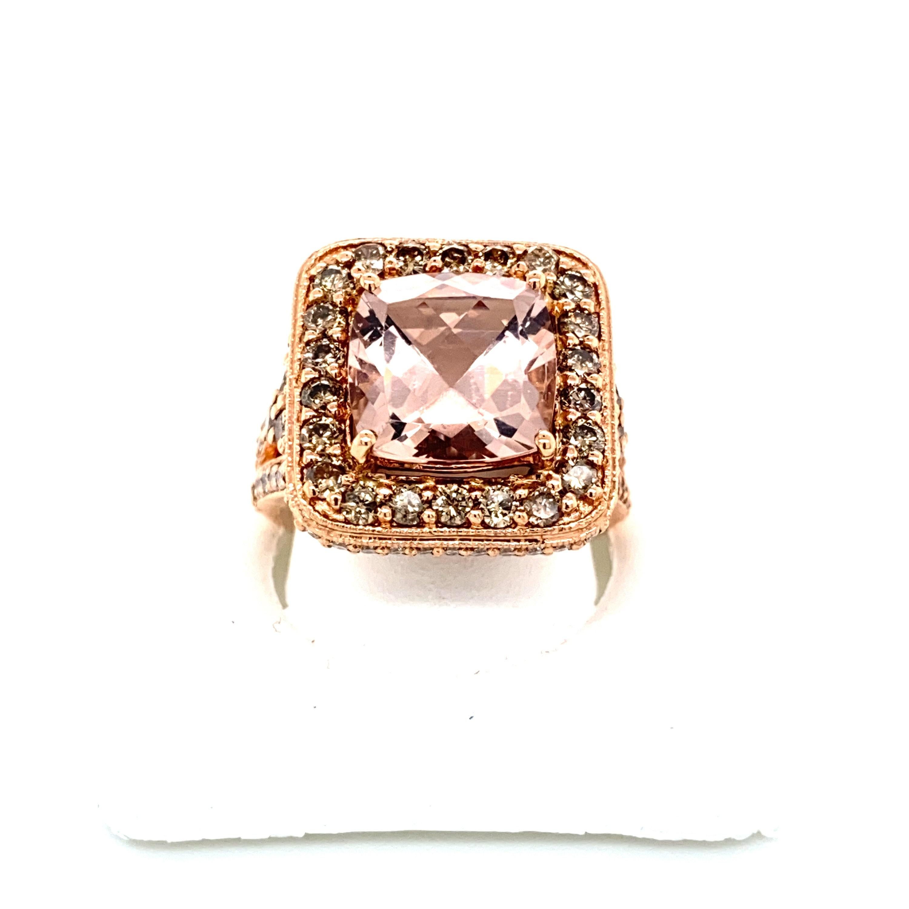 Contemporary Natural 5.10ct Cushion Morganite Diamond Vintage Ring For Sale
