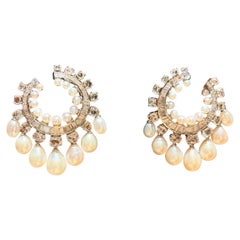 Natürliche Ohrringe mit 5,14 Karat Diamanten und 30,5 Karat Perlen